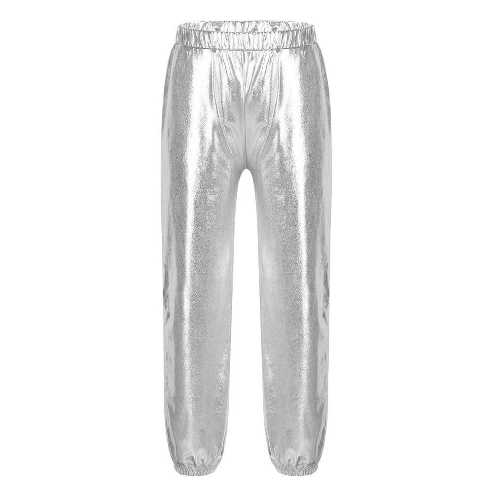 Kaerm Kids Girls Metallic Hip Hop Street Dance Leggings Trousers Workout Sports Active Jogger Pants Performance Silver 8