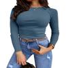 Lynwitkui Womens Long Sleeve Fitted Shirts Ribbed Knit Slim Tight Fit Basic Tees Fall Going Out Tops Blue view 1
