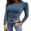 Lynwitkui Womens Long Sleeve Fitted Shirts Ribbed Knit Slim Tight Fit Basic Tees Fall Going Out Tops Blue view 3