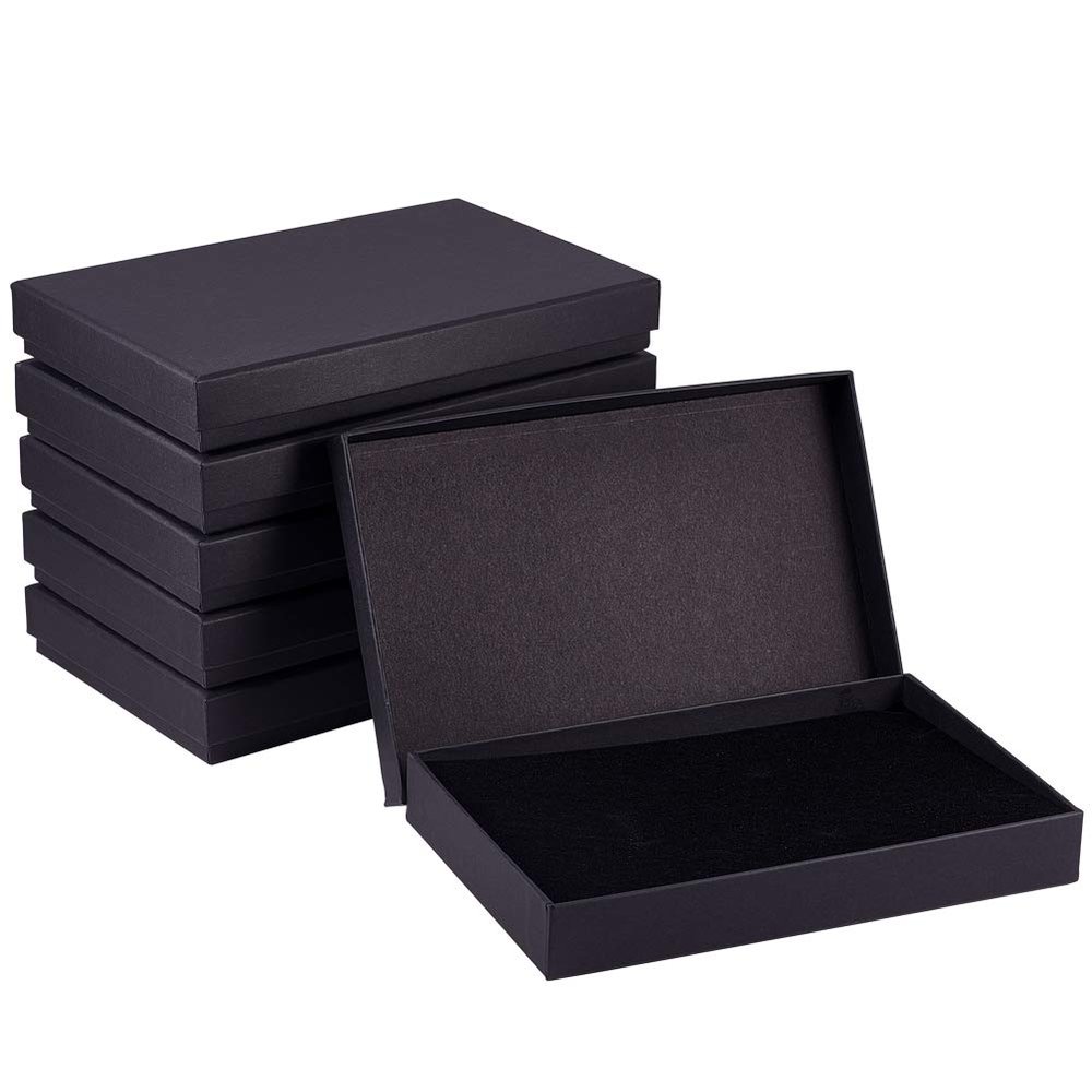 BENECREAT 6 Pack Black Necklace Gift Box 7.8x5x1.2 Cardboard Jewelery Boxes Kraft Paper Box with Sponge for Necklace, Earring, Mother's Day Gift Packaging