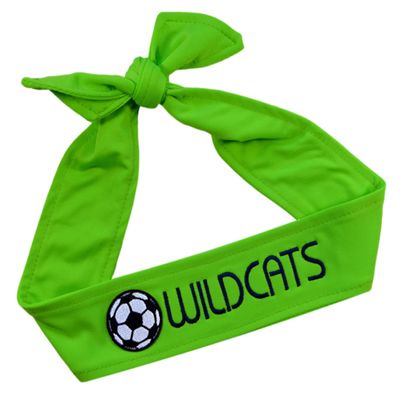 Funny Girl Designs Soccer Tie Back Moisture Wicking Headband Personalized with the Embroidered Name of Your Choice (NEON GREEN TIE BACK)
