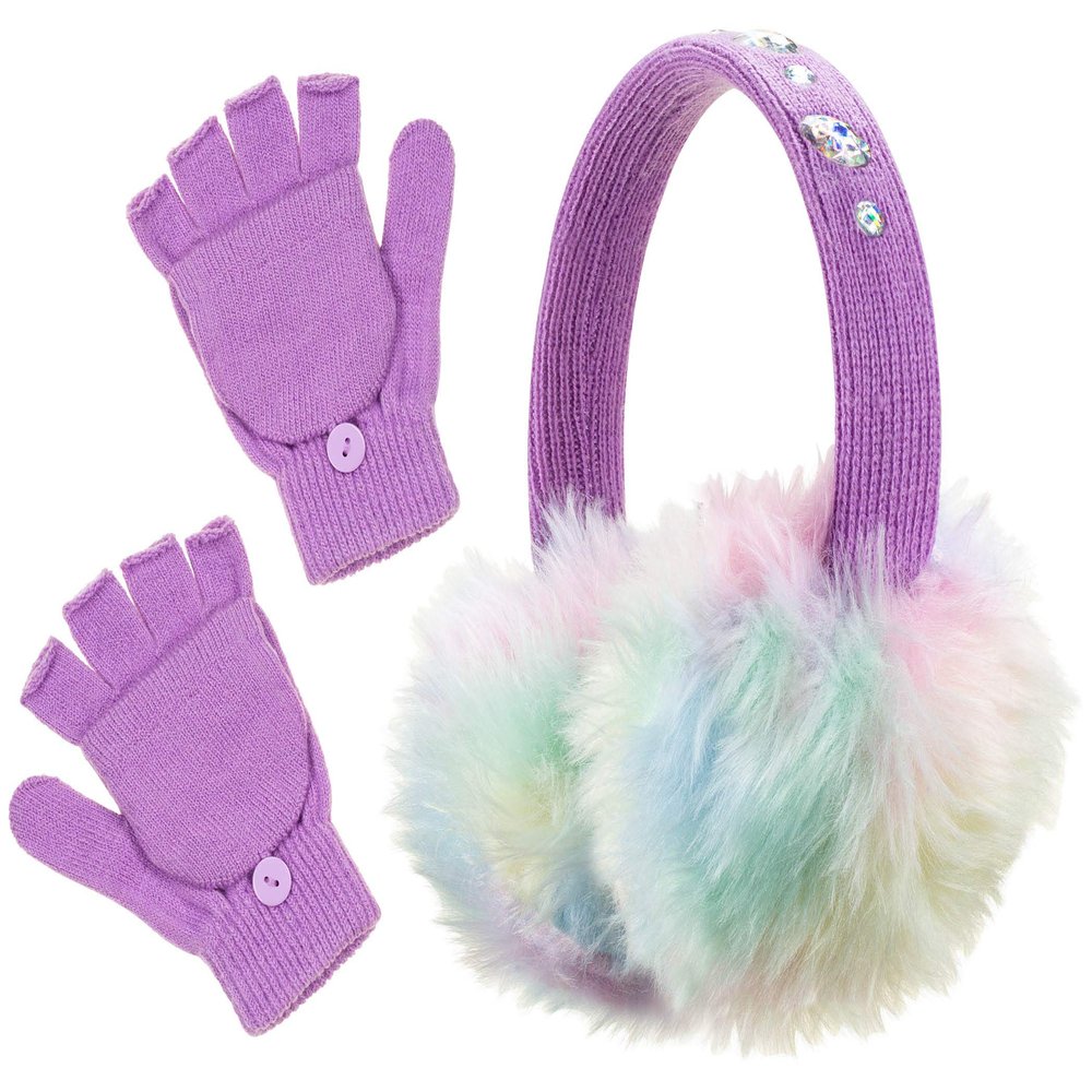 PEAK 2 PEAK Girls Purple Earmuff and Convertible Fingerless Gloves Winter Set [4014]