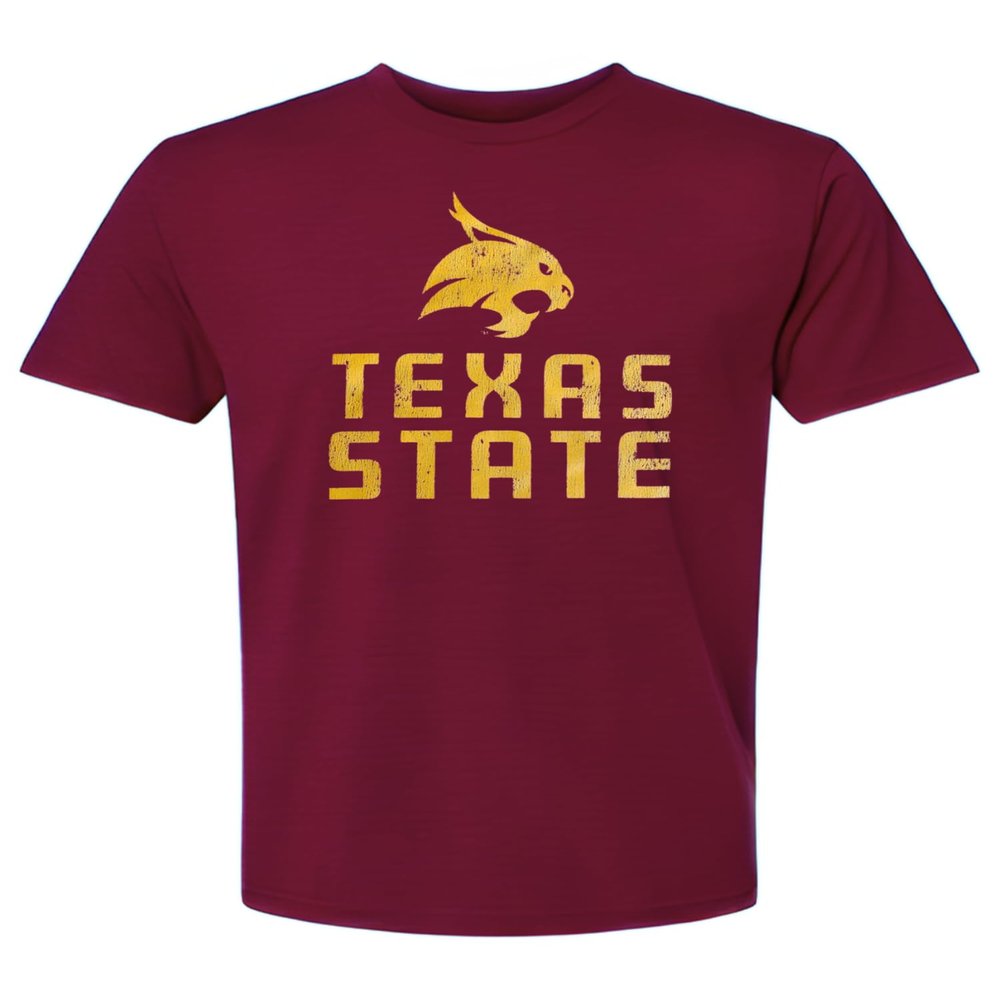 Nudge Printing Texas State University Shirt TXST Apparel Bobcats Super Soft Boko Maroon T Shirt Comfy Tee for Men and Women (X-Large)