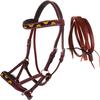 CHALLENGER Horse Western Leather Beaded Bitless Sidepull Bridle Reins Sun Flower 77RS24MG-F view 1
