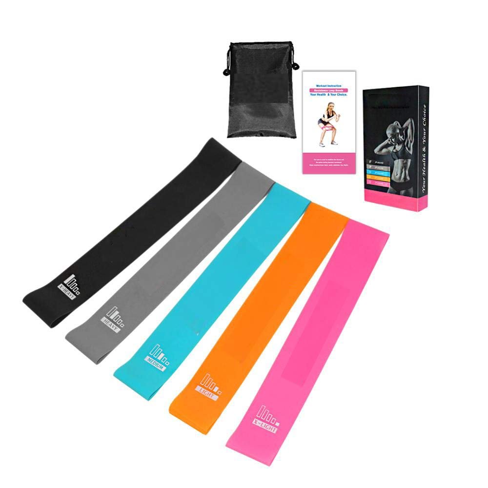 Alluring Resistance Loop Exercise Bands for Home Fitness, Stretching, Strength Training, Physical Therapy, Workout Bands, Pilates Flexbands, Set of 5 (Black Gray, Blue, Orange, Pink)