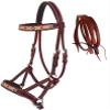 CHALLENGER Horse Western Leather Beaded Bitless Sidepull Bridle Reins 77RS23MG-F view 1