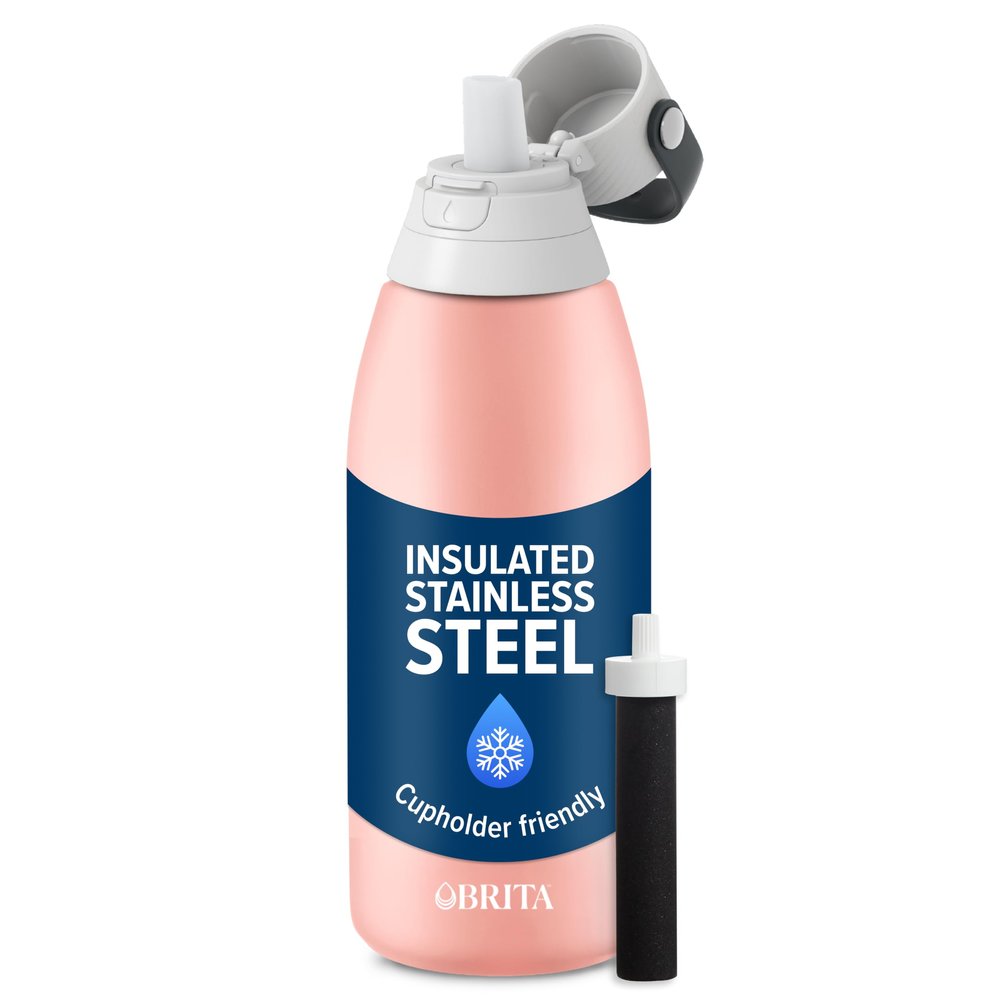 Brita Stainless Steel Premium Filtering Water Bottle, BPA-Free, Reusable, Insulated, Replaces 300 Plastic Water Bottles, Filter Lasts 2 Months or 40 Gallons, Includes 1 Filter, Rose - 32 oz