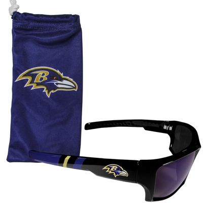 Siskiyou Sports NFL Baltimore Ravens Unisex Edge Wrap Sunglass and Bag Set, Team Colors, One Size, (FESG180EB)