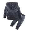 MYGBCPJS Little Girls 2Pcs Hooded Outfits Set Velvet Sweatshirt Pants Tracksuits Gray view 2