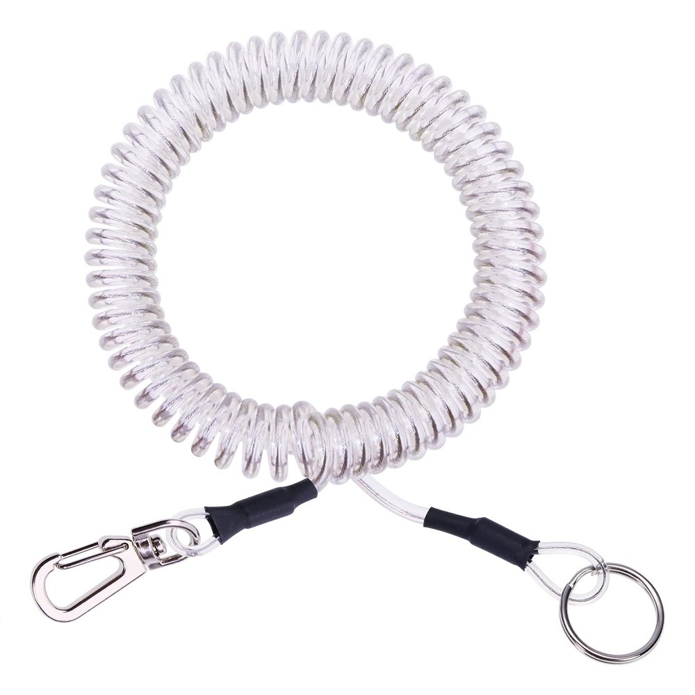 Mini Skater 1Pcs Fishing Coil Lanyard Retractable Plastic Safe Rope Steel Wire Inside Pole Fish Securing Tools for Fishing Pliers, Kayak, Surfing, Boating and Wading (Transparent Color)