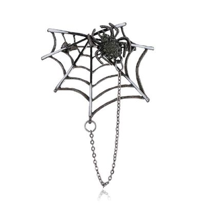 Halloween Black Spider Brooches Pins Punk Black Crystal Rhinestone Gothic Spider Insect Brooch Pin Jewelry for Women Men-Spider Web