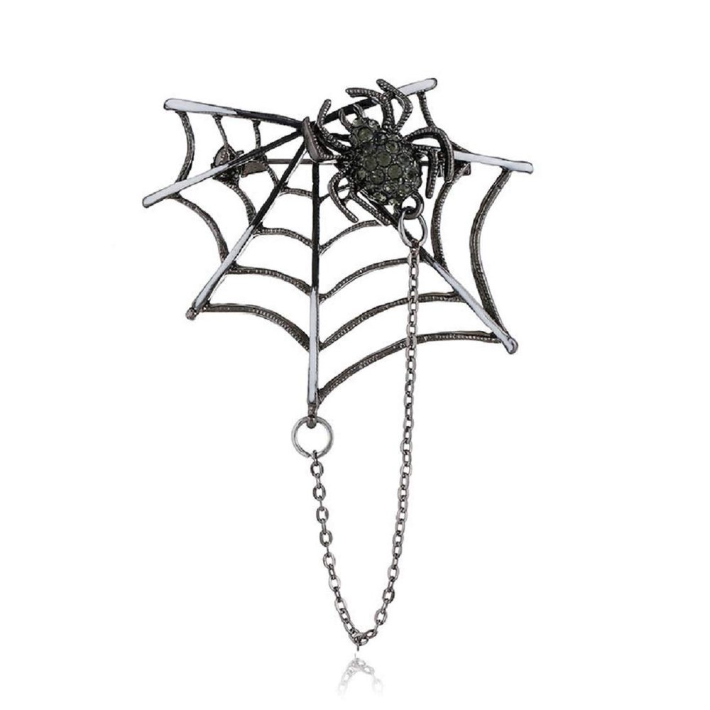 Halloween Black Spider Brooches Pins Punk Black Crystal Rhinestone Gothic Spider Insect Brooch Pin Jewelry for Women Men-Spider Web