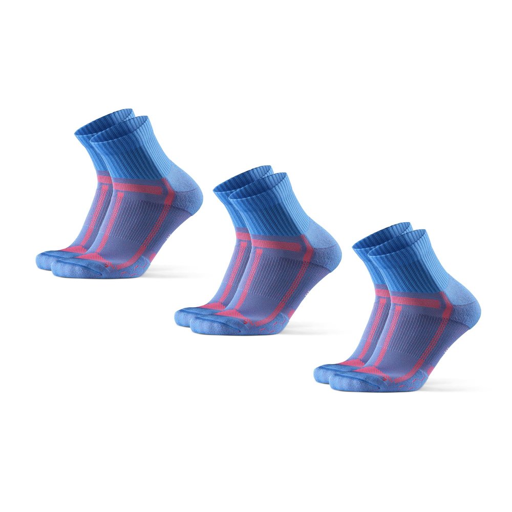 DANISH ENDURANCE 3 Pack Running Socks for Long Distances, Quarter, Men & Women, Light Blue/Orange, US Women 8-10 // US Men 6.5-8.5