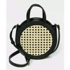 A New Day Round Crossbody Bag Purse Handbag Black Faux Leather & Woven Straw, 8" x 8" view 3