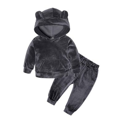 MYGBCPJS Boys Girls Cute 3D Ear Outfits Set Kids Hooded Fleece Pullover + Pants Gray