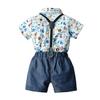 FEESHOW Toddler Infant Boys Gentleman Romper Cartoon Print Bow Short Sleeve Shirt with Suspender Shorts for Summer Daily Wear Blue 9-12 Months view 2