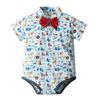FEESHOW Toddler Infant Boys Gentleman Romper Cartoon Print Bow Short Sleeve Shirt with Suspender Shorts for Summer Daily Wear Blue 9-12 Months view 4