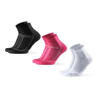 DANISH ENDURANCE 3 Pack Running Socks for Long Distances, Quarter, Men & Women, Multicolor (1x Black, 1x Pink, 1x White), US Women 11-13 // US Men 9.5-12.5