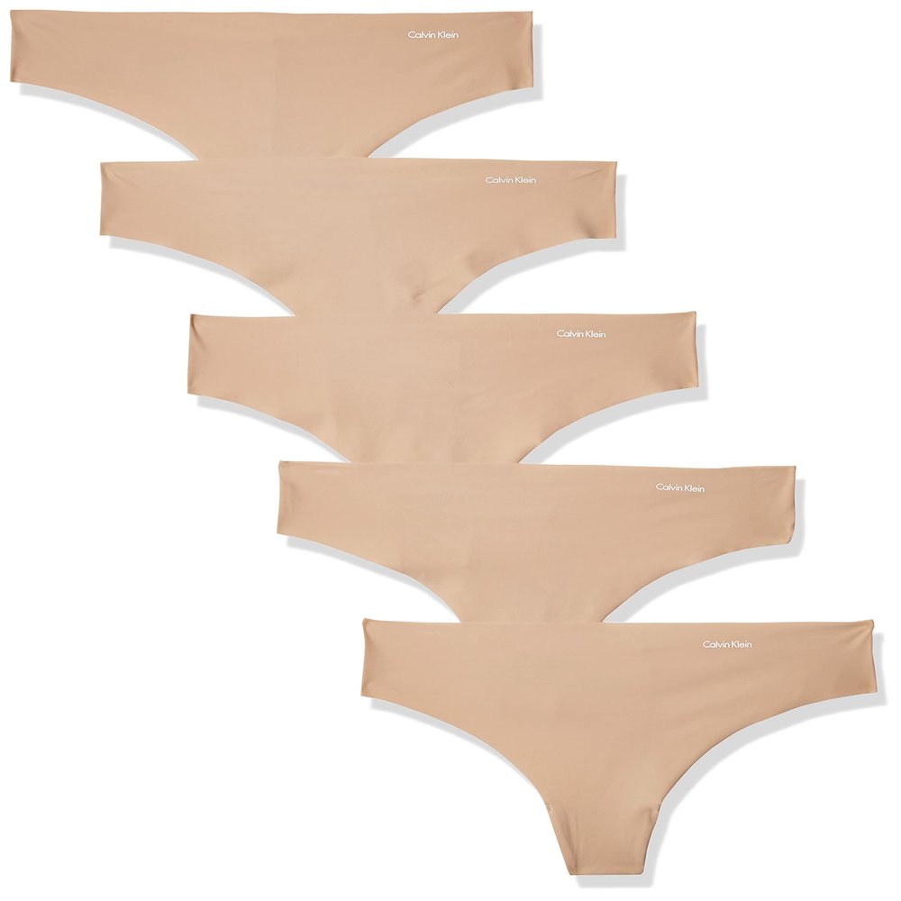 Calvin Klein Women's Invisibles Seamless Thong Panties, 5 Pack, Light Caramel 5 Pack, X-Large