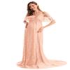 AYMENII Women Off Shoulder Ruffle Sleeve Lace Sweetheart Maternity Maxi Gown Photo Shoot Wedding Evening Baby Shower Dress Pink XXL view 1