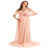 AYMENII Women Off Shoulder Ruffle Sleeve Lace Sweetheart Maternity Maxi Gown Photo Shoot Wedding Evening Baby Shower Dress Pink XXL view 2