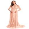 AYMENII Women Off Shoulder Ruffle Sleeve Lace Sweetheart Maternity Maxi Gown Photo Shoot Wedding Evening Baby Shower Dress Pink XXL view 3