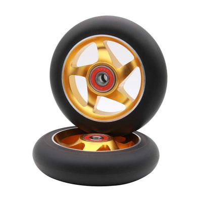 2Pcs 100 mm Pro Stunt Scooter Wheels with Abec 9 Bearings for MGP/Razor/Lucky/Envy/Vokul Pro Scooters Replacement Wheels (Gold)
