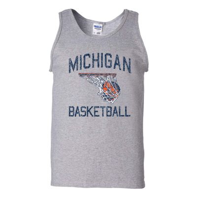 AT29 - Michigan Wolverines Faded Retro Basketball Tank TOP - Small - Sport Grey