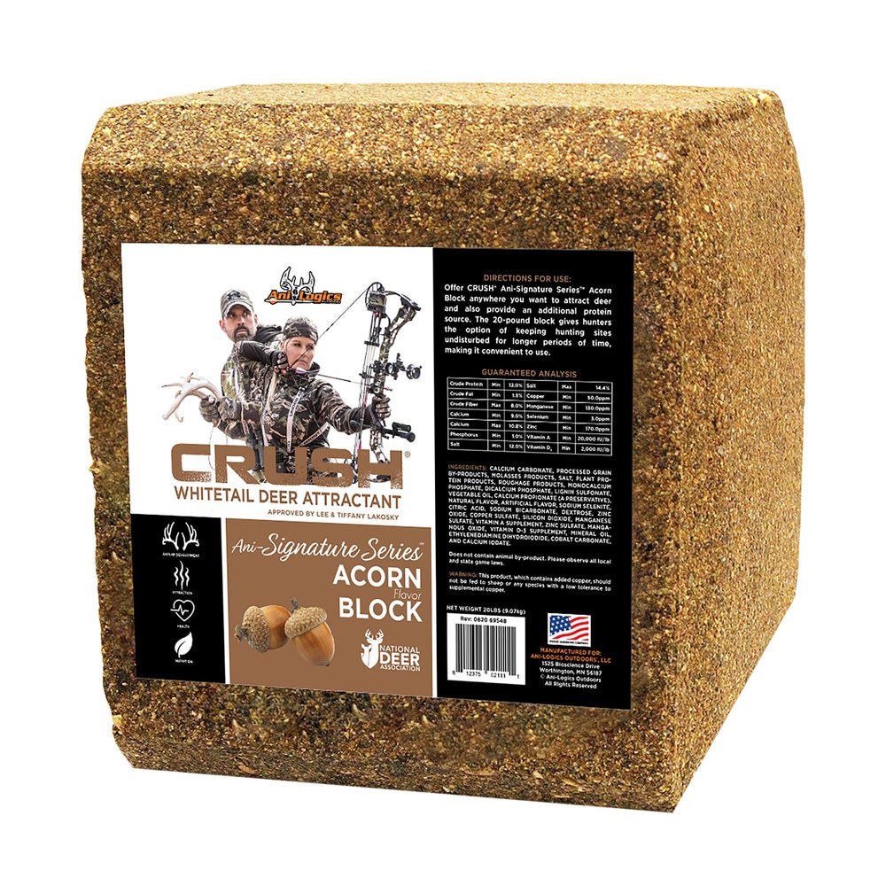 Ani-Logics Outdoors Crush Acorn Block Attractant - Long-Lasting Deer Feed & Attractant for Herd Health, Antler Growth, and Consistent Site Visits - 20 lb