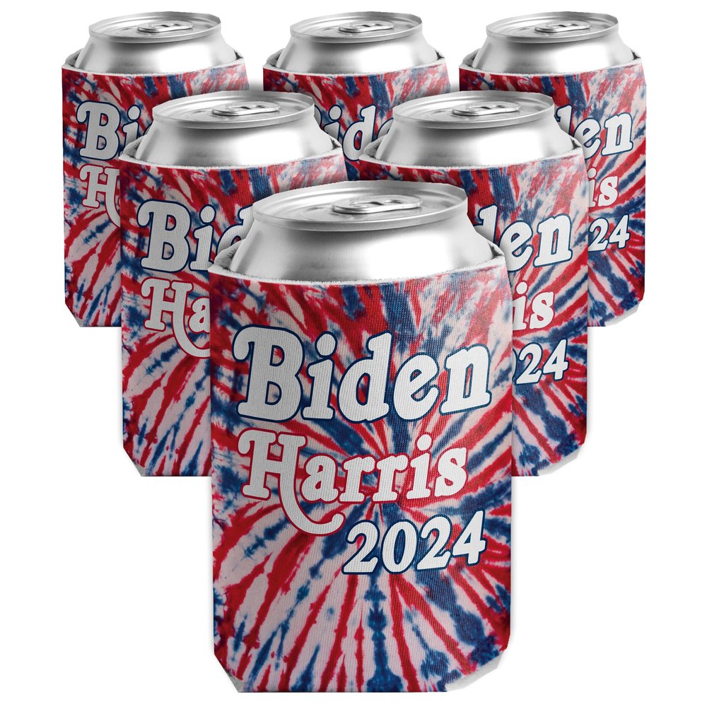 Biden Harris 2024 Can Cooler Set, Red, White and Blue Tie Dye, Set of (12)
