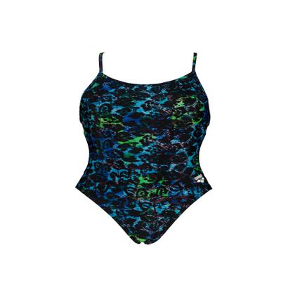 ARENA Women's Print Lace Back MaxLife One Piece Athletic Training Swimsuit, Botanic, 22