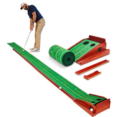 PERFECT PRACTICE XL Putting Mat  15.5 ft Indoor Golf Putting Green w/ 2 Holes - Putting mat for Indoors and Outdoors Practice - Golf Training Aid for Home - Golf Accessories and Gifts for Men