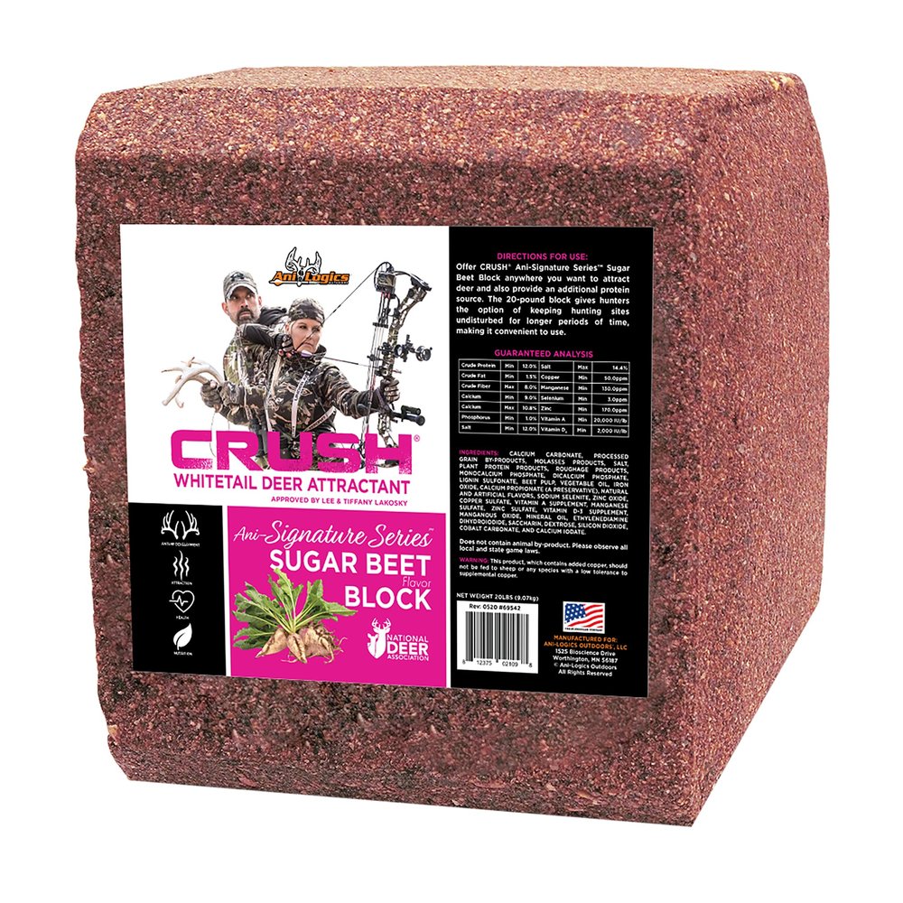Anilogics Outdoors Crush Sugar Beet Block Attractant - Long-Lasting Deer Feed & Attractant for Herd Health, Antler Growth, and Consistent Site Visits - 20 lb