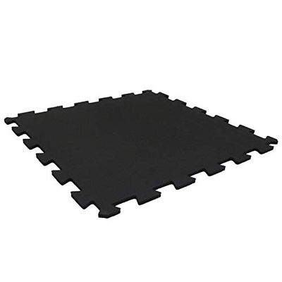 Playsafer Genaflex Lock 8mm Rubber Gym Tiles, Super Durable Laminated Interlocking Protective Exercise Flooring (20" X 20") (1 - Corner Tile, Black)