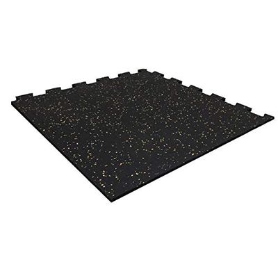 Playsafer Genaflex Lock Heavy Duty Interlocking Rubber Gym Tiles, Super Durable Laminated Protective Exercise Home Gym Flooring Mats - 8mm Thick X 20" X 20" (1 - Corner Tile, Black/Tan)