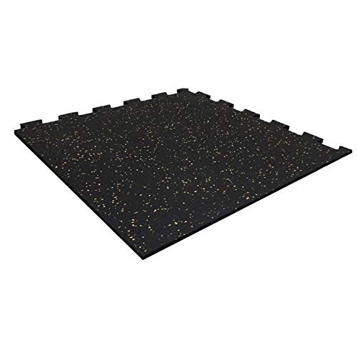 Playsafer Genaflex Lock Heavy Duty Interlocking Rubber Gym Tiles, Super Durable Laminated Protective Exercise Home Gym Flooring Mats - 8mm Thick X 20" X 20" (1 - Corner Tile, Black/Tan)