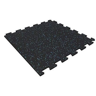 Playsafer Genaflex Lock Heavy Duty Interlocking Rubber Gym Tiles, Super Durable Laminated Protective Exercise Home Gym Flooring Mats - 8mm Thick X 20" X 20" (1 - Edge Tile, Black/Light Blue)