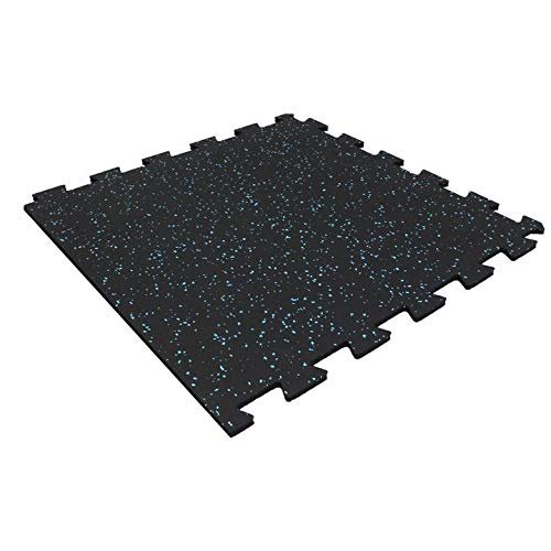 Playsafer Genaflex Lock Heavy Duty Interlocking Rubber Gym Tiles, Super Durable Laminated Protective Exercise Home Gym Flooring Mats - 8mm Thick X 20" X 20" (1 - Edge Tile, Black/Light Blue)