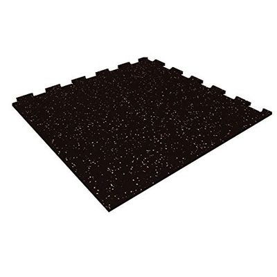Playsafer Genaflex Lock Heavy Duty Interlocking Rubber Gym Tiles, Super Durable Laminated Protective Exercise Home Gym Flooring Mats - 8mm Thick X 20" X 20" (1 - Corner Tile, Black/Grey)