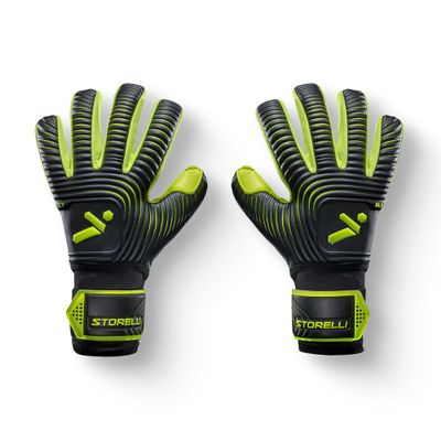 Storelli Silencer Sly Goalkeeper Gloves, Soccer Accessories, Sports Equipment, High-Impact Hand Protection with Removable Finger Spines, Unisex, Youth, Glove Bag Included, Black, Yellow, Size 9