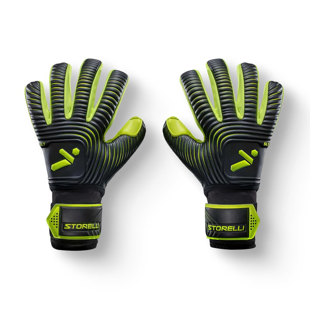 Storelli Silencer Sly Goalkeeper Gloves, Soccer Accessories, Sports Equipment, High-Impact Hand Protection with Removable Finger Spines, Unisex, Youth, Glove Bag Included, Black, Yellow, Size 9