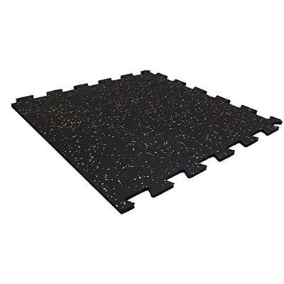 Playsafer Genaflex Lock Heavy Duty Interlocking Rubber Gym Tiles, Super Durable Laminated Protective Exercise Home Gym Flooring Mats - 8mm Thick X 20" X 20" (1 - Edge Tile, Black/Tan)