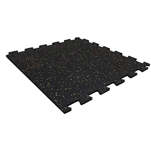 Playsafer Genaflex Lock Heavy Duty Interlocking Rubber Gym Tiles, Super Durable Laminated Protective Exercise Home Gym Flooring Mats - 8mm Thick X 20" X 20" (1 - Edge Tile, Black/Tan)