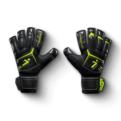 Storelli Gladiator Elite 3.0 Goalkeeper Gloves, Breathable High-Impact Hand Protection with 5 Removable Finger Spines, Premium Hand Grip for Soccer Goalies, 1 Pair, Black & Yellow, Size 9