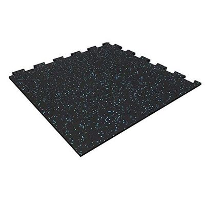 Playsafer Genaflex Lock 8mm Rubber Gym Tiles, Super Durable Laminated Interlocking Protective Exercise Flooring (20" X 20") (1 - Corner Tile, Black/Light Blue)