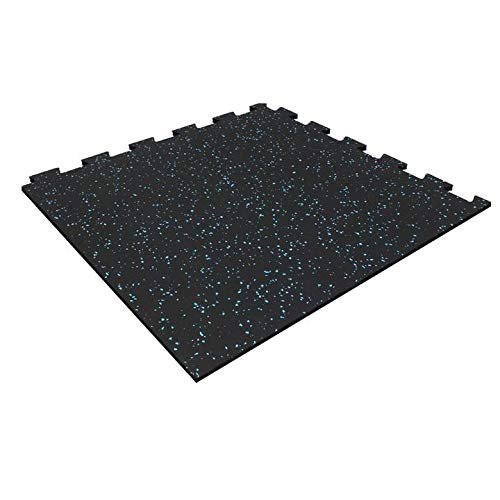 Playsafer Genaflex Lock 8mm Rubber Gym Tiles, Super Durable Laminated Interlocking Protective Exercise Flooring (20" X 20") (1 - Corner Tile, Black/Light Blue)