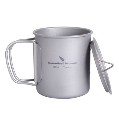 usharedo Outdoor 300ml Titanium Pot with Lid Folding Bail Handle Camping Hiking Picnic Ultralight Water Bottle Cup Mug Spork Set (Ti15141B)