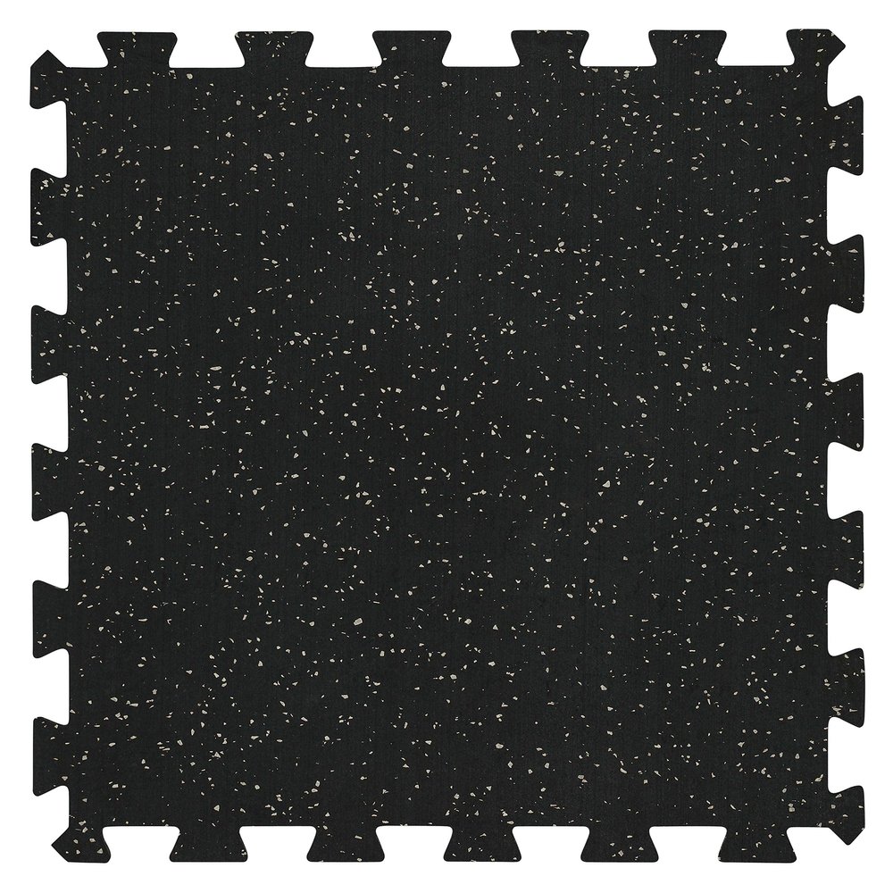 Playsafer Genaflex Lock Heavy Duty Interlocking Rubber Gym Tiles, Super Durable Laminated Protective Exercise Home Gym Flooring Mats - 8mm Thick X 20" X 20" (60 Tiles, Black/Grey)