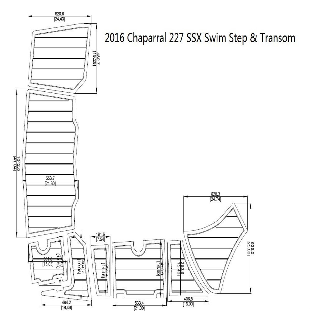 JZ 2016 Chaparral 227 SSX Swim Step & Transom Pad EVA Teak Decking 1/4" 6mm (Brown+Black)