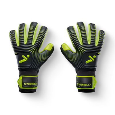 Storelli Silencer Sly Goalkeeper Gloves, Soccer Accessories, Sports Equipment, High-Impact Hand Protection with Removable Finger Spines, Unisex, Youth, Glove Bag Included, Black, Yellow, Size 11